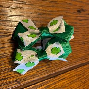 Festive Green and White Shamrock Hair Bows